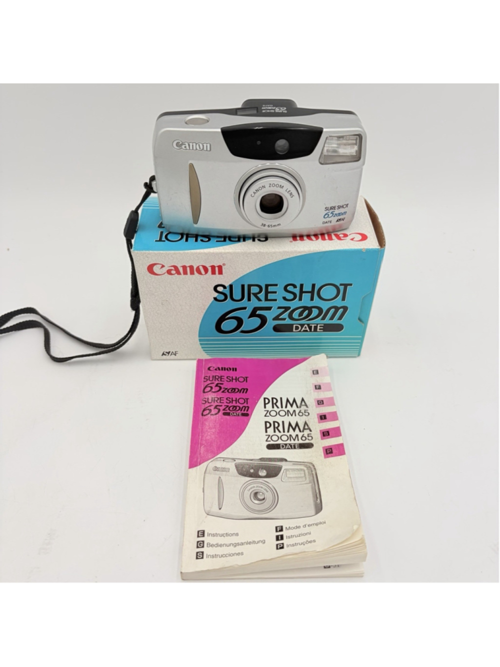 Canon Sure Shot 65 Zoom Date 35MM Film Camera w/ Box Manual Tested